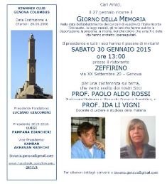 KC Genova Columbus -  Invito conferenza Giornata della Memoria