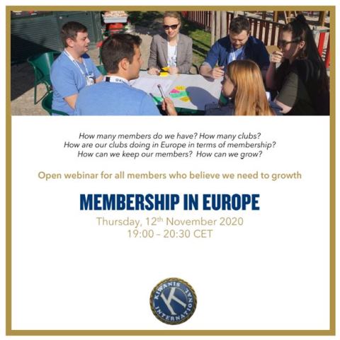Kiwanis Academy webinar: Membership in Europe, Giovedì 12 Novembre, ore 19.00