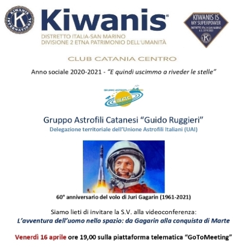 KC Catania Centro – Conferenza online “L’avventura dell’uomo nello spazio: da Gagarin alla conquista di Marte”
