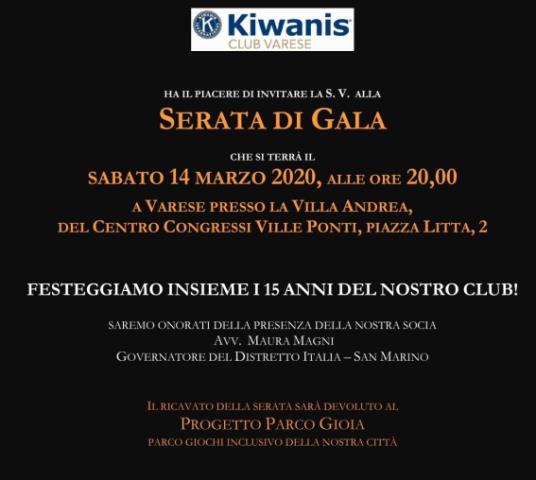 KC Varese - Invito a Serata di Gala per festeggiare la 15ma Charter del Club